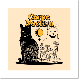 Carpe Noctem Black Cat in beige Posters and Art